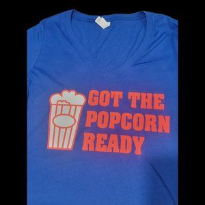 NWT Womans Medium  Blue Got The PopCorn Ready T Shirt